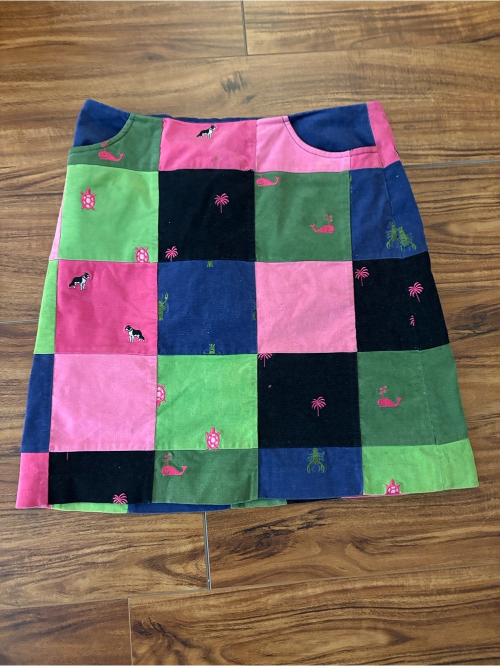 Lilly Pulitzer Patchwork Mini Skirt in Pink, Green, Navy & Black